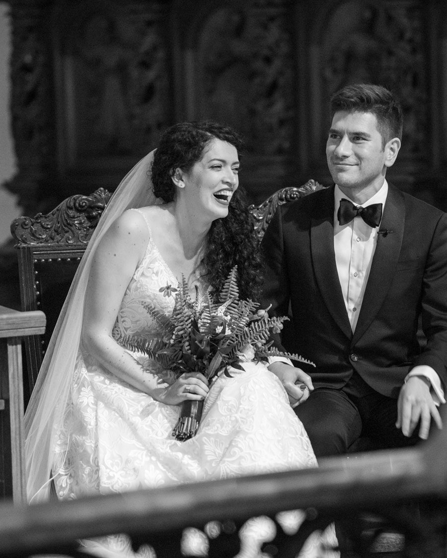 Bride and Groom smiling in St Timothy's Catholic Church
