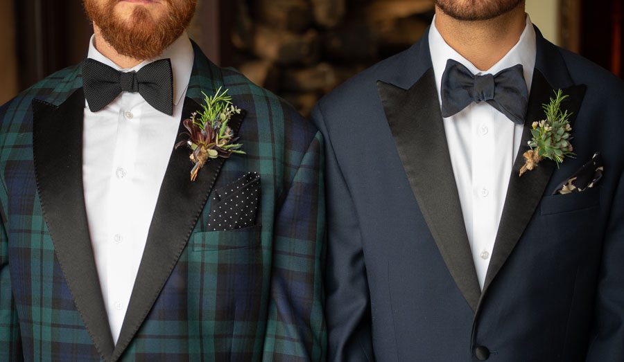 portrait of grooms with boutonnières same sex wedding photographer amy haberland