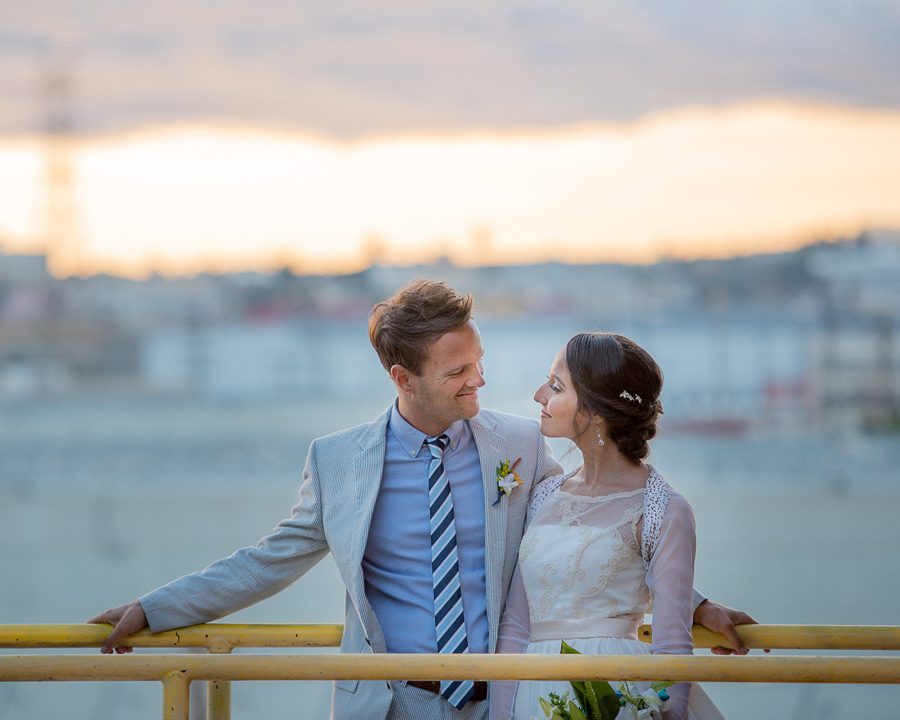 DTLA Bride and Groom in Sunlight Wedding Photographer Amy Haberland Photography