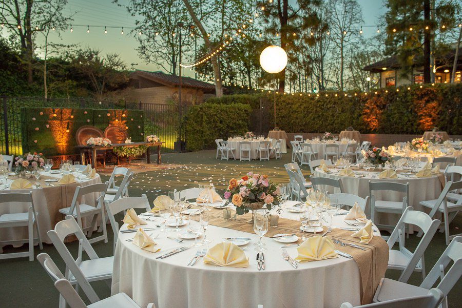 sweetheart table and guest tables at sundown at the garland beverly west outdoor venue