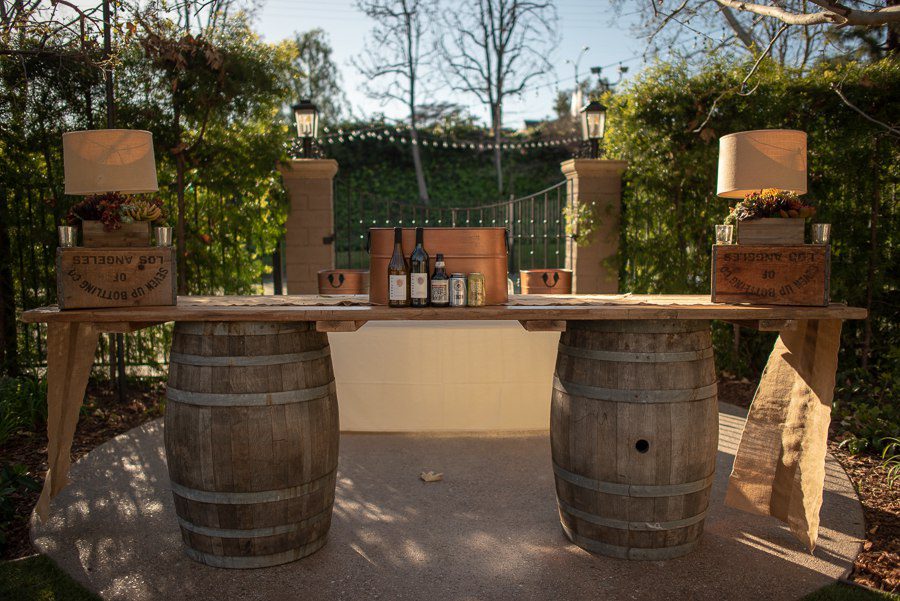 rustic bar with old oak barrels 